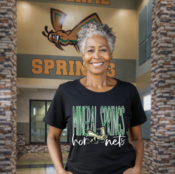 Mineral Springs Hornets on Black Shirt